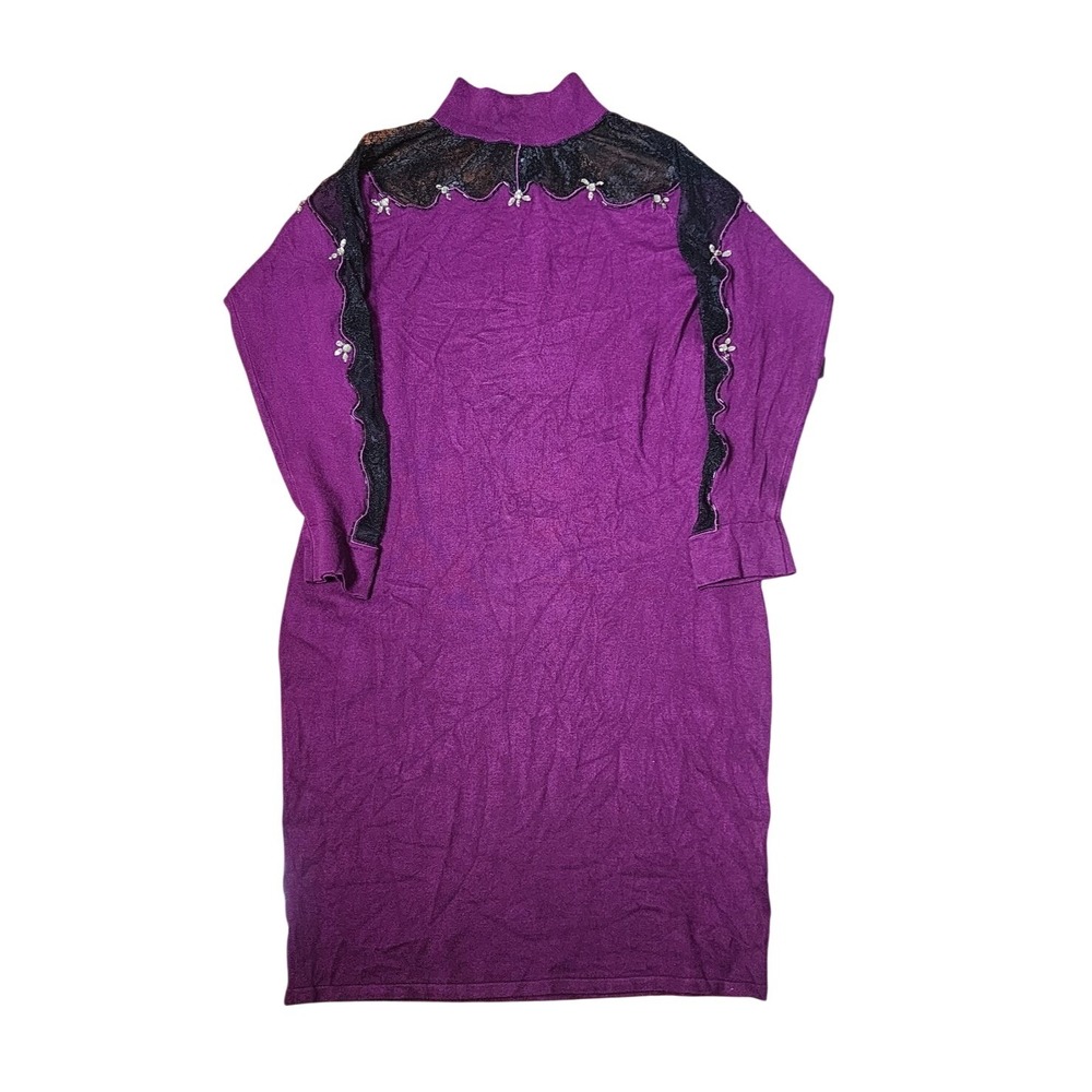 Venus Sweater Dress XL Purple Lace Bodycon Stretch Long Sleeve Rhinestone